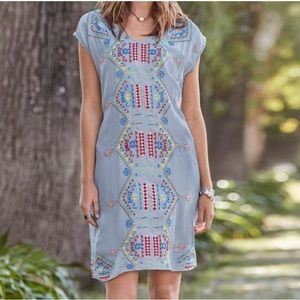 Sundance Catalog Valencia Dusty Blue Geometric Embroidered Tunic Dress.  Size S.